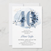 40th誕生日パーティーコースタルブルーフローラ番号40 招待状 (正面)