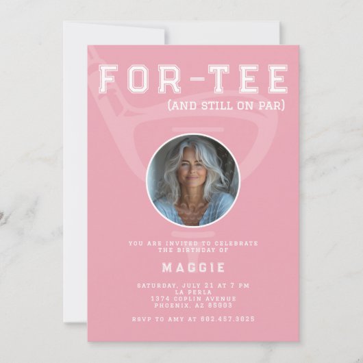 40th誕生日パーティーゴルフクラブフォトピンクモダン 招待状 (正面)