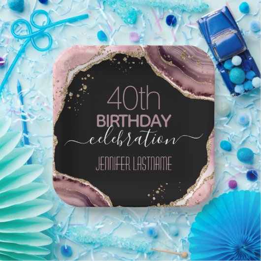 40th誕生日パーティーストーンと金ゴールド紙プレート ペーパープレート (パーティー)