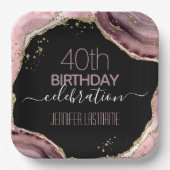 40th誕生日パーティーストーンと金ゴールド紙プレート ペーパープレート (正面)