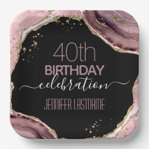 40th誕生日パーティーストーンと金ゴールド紙プレート ペーパープレート