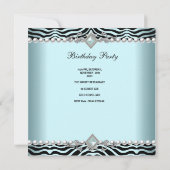 40th誕生日パーティーゼブラティール(緑がかった色)ブルーホワイトパール 招待状 (裏面)
