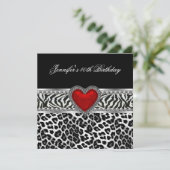 40th誕生日パーティーゼブラ白黒ヒョウ赤 招待状 (スタンド正面)