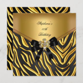 40th誕生日パーティーゼブラ金ゴールドブラックボウ 招待状 (正面/裏面)
