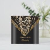 40th誕生日パーティーゼブラ金ゴールドブロンズワイルドブラック 招待状 (スタンド正面)