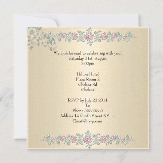 40th誕生日パーティーソフトかわいらしクリームフローラ2 招待状 (裏面)