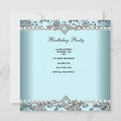 40th誕生日パーティーティール（緑がかった色）ブルーホワイトパールシルバー 招待状 (裏面)