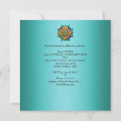 40th誕生日パーティーティール(緑がかった色)ブルー金ゴールドジュエルレース 招待状 (裏面)