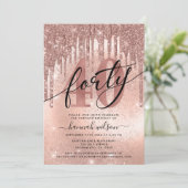 40th誕生日パーティーバラ金ゴールドグリッター&フォイル 招待状 (スタンド正面)