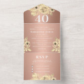 40th誕生日パーティーバラ金ゴールドフローラシックモダン オールインワン招待状 (内側)