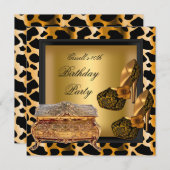 40th誕生日パーティーヒョウ黒金ゴールド靴 招待状 (正面/裏面)