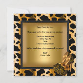 40th誕生日パーティーヒョウ黒金ゴールド靴 招待状 (裏面)