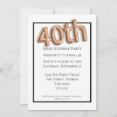 40th誕生日パーティーフェイク3d金ゴールドバルーンフォント 招待状 (正面)
