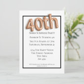 40th誕生日パーティーフェイク3d金ゴールドバルーンフォント 招待状 (スタンド正面)