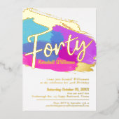 40th誕生日パーティーフォイル金ゴールドフォト抽象芸術アート 箔招待状 (正面)