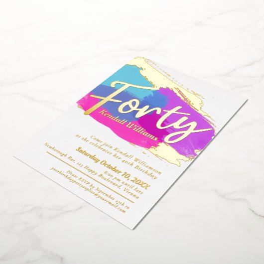 40th誕生日パーティーフォイル金ゴールドフォト抽象芸術アート 箔招待状 (回転した状態)