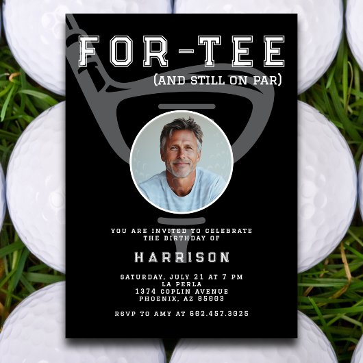 40th誕生日パーティーフォトゴモダンルフブラック 招待状