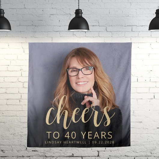 40th誕生日パーティーフォト金ゴールドスクリプト応援 タペストリー