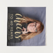 40th誕生日パーティーフォト金ゴールドスクリプト応援 タペストリー (正面(横))