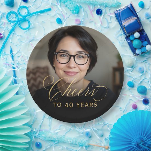 40th誕生日パーティーフォト金ゴールドスクリプト応援 ペーパープレート (パーティー)