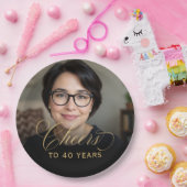 40th誕生日パーティーフォト金ゴールドスクリプト応援 ペーパープレート (パーティー)