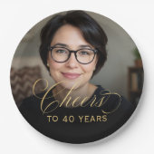 40th誕生日パーティーフォト金ゴールドスクリプト応援 ペーパープレート (正面)