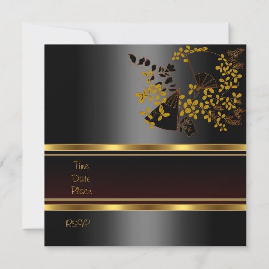 40th誕生日パーティーフローラブラック金ゴールドパターン 招待状 (裏面)