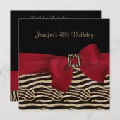 40th誕生日パーティーブラックゼブラストライプシレッドボウ 招待状 (正面/裏面)
