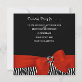 40th誕生日パーティーブラックゼブラストライプシレッドボウ 招待状 (裏面)