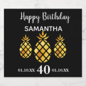 40th誕生日パーティーブラック金ゴールドパイナップル名 スパークリングワインラベル (シングルラベル)