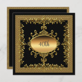 40th誕生日パーティーブラック金ゴールド招待状 招待状 (正面/裏面)