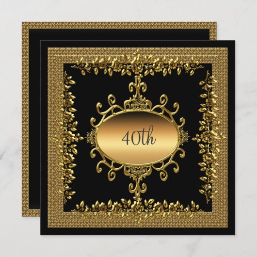 40th誕生日パーティーブラック金ゴールド招待状 招待状 (正面/裏面)