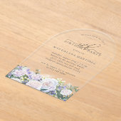 40th誕生日パーティーホワイトローズブルーフローラアーチ アクリル招待状 (レイダウン)