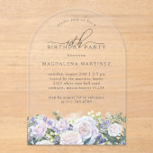 40th誕生日パーティーホワイトローズブルーフローラアーチ アクリル招待状 (正面)