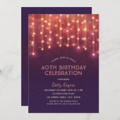 40th誕生日パーティーモダングリッターストリングライト 招待状 (正面/裏面)