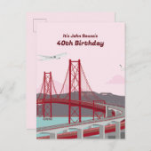 40th誕生日パーティーリスボンブリッジat sunset インビテーションポストカード (正面/裏面)