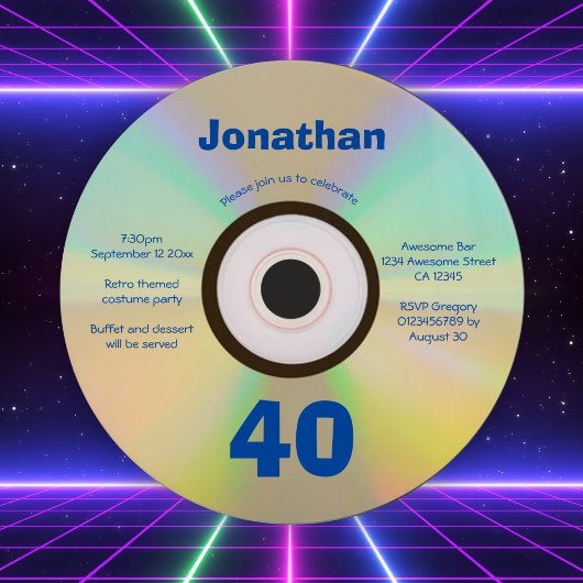 40th誕生日パーティーレトロ90s音楽テーマフェイクCD 招待状