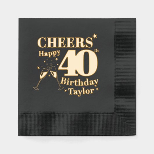 40th誕生日パーティー応援シャンパングラス 箔ナプキン (正面)