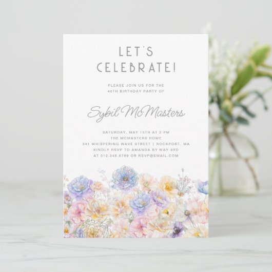40th誕生日パーティー春水彩フローラ 招待状 (スタンド正面)