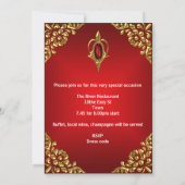 40th誕生日パーティー王室の金ゴールド深い赤い宝石 招待状 (裏面)