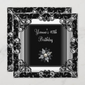 40th誕生日パーティー白黒クリスタルパール 招待状 (正面/裏面)