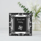 40th誕生日パーティー白黒クリスタルパール 招待状 (スタンド正面)