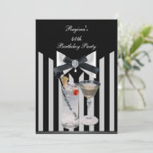 40th誕生日パーティー白黒ストライプボウタイ 招待状 (スタンド正面)