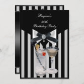 40th誕生日パーティー白黒ストライプボウタイ 招待状 (正面/裏面)