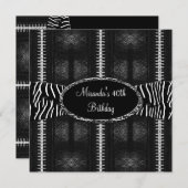 40th誕生日パーティー白黒ゼブラジッパー 招待状 (正面/裏面)