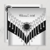 40th誕生日パーティー白黒ダイヤモンドジュエル 招待状 (正面/裏面)