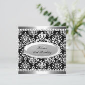 40th誕生日パーティー白黒ダマスクパール 招待状 (スタンド正面)