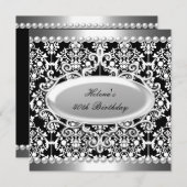 40th誕生日パーティー白黒ダマスクフローラ 招待状 (正面/裏面)