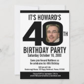 40th誕生日パーティー白黒写真 招待状 (正面)