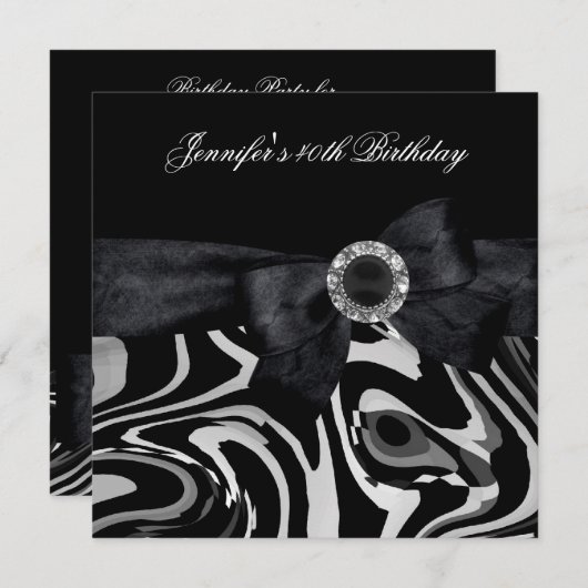 40th誕生日パーティー白黒抽象芸術ダイヤモンド 招待状 (正面/裏面)